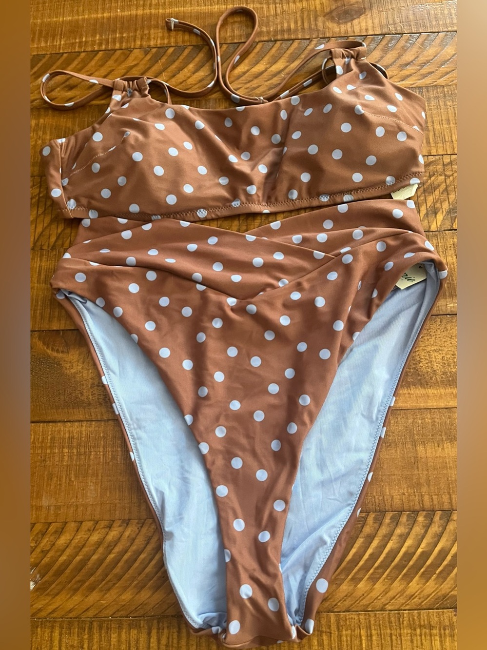NWT Aerie FULL SET Scoop Halter Top + High Waist Crossover Bottom Polka Dot - L